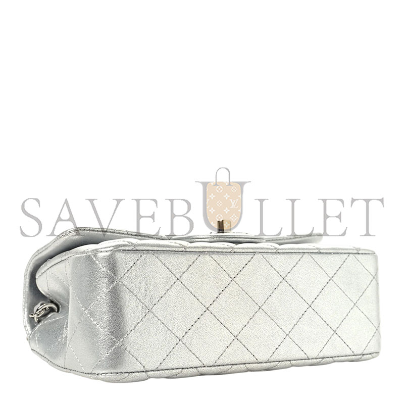 CHANEL MINI RECTANGULAR FLAP BAG IN METAL SILVER (20*13*6cm)
